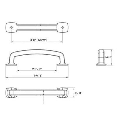 Diversa Matte Black Trinity 3-3/4&quot; (96mm) Cabinet Drawer Pull - 10 PACK