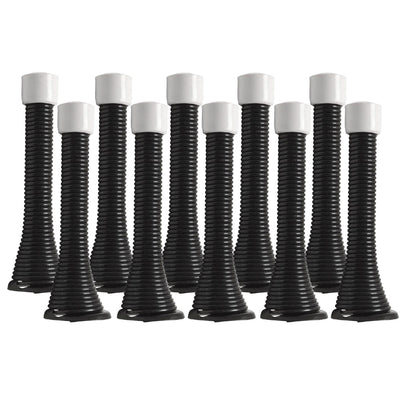 10 Pack Black Spring Baseboard Door Stop with White Rubber Tip
