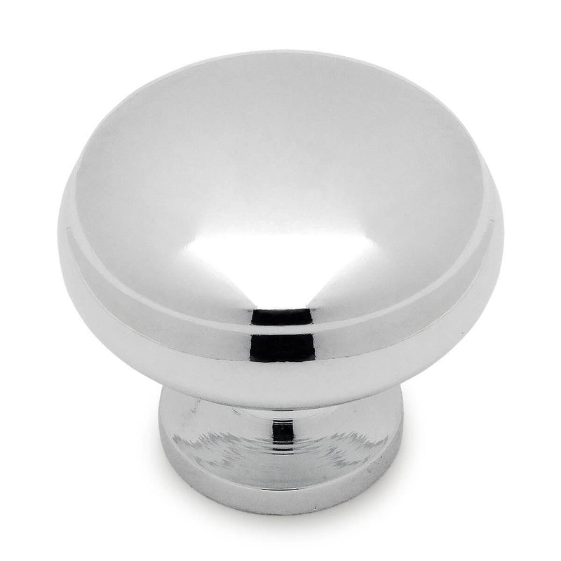 Beveled lip design cabinet knob in polished chrome finish with one and three sixteenths inch diameter