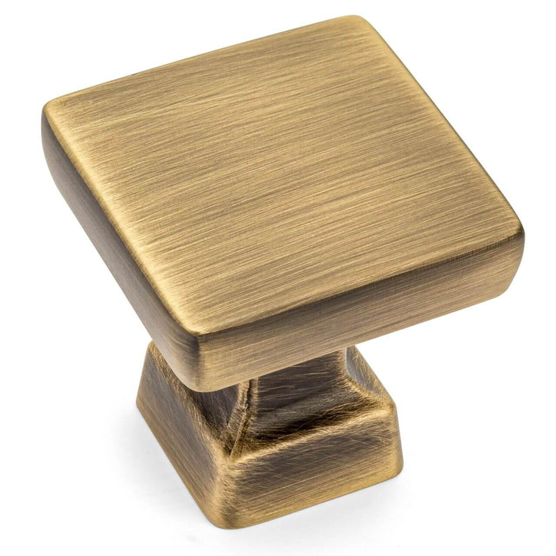 Brushed antique brass square cabinet knob with solid base 