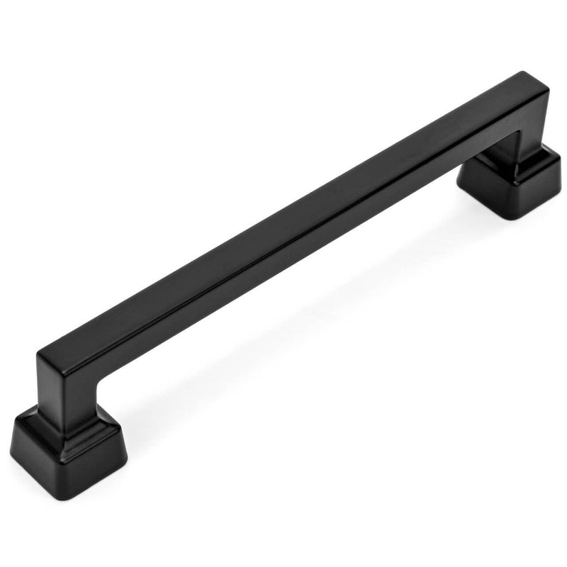 Six and five sixteenths inch hole spacing rigid style cabinet pull in flat black finish