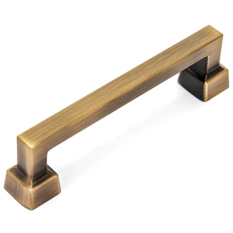 Rigid style cabinet pull in brushed antique brass finish