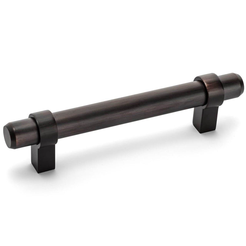 Oil rubbed bronze euro style bar pull with four inch hole spacing