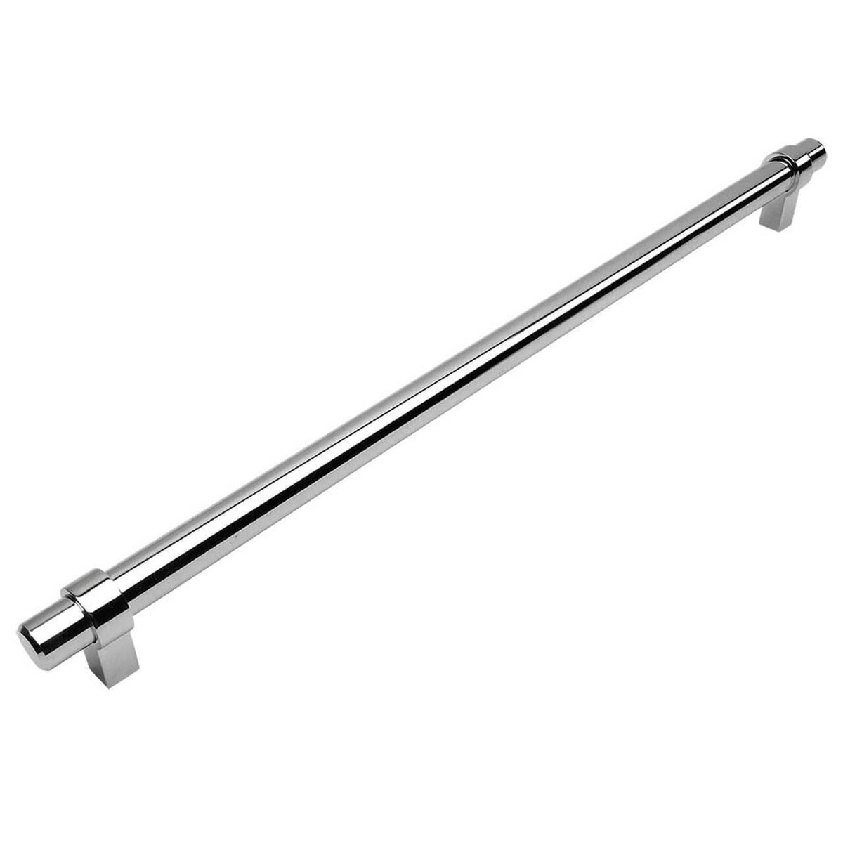 Polished chrome euro style bar pull with twelve and five eighths inch hole spacing