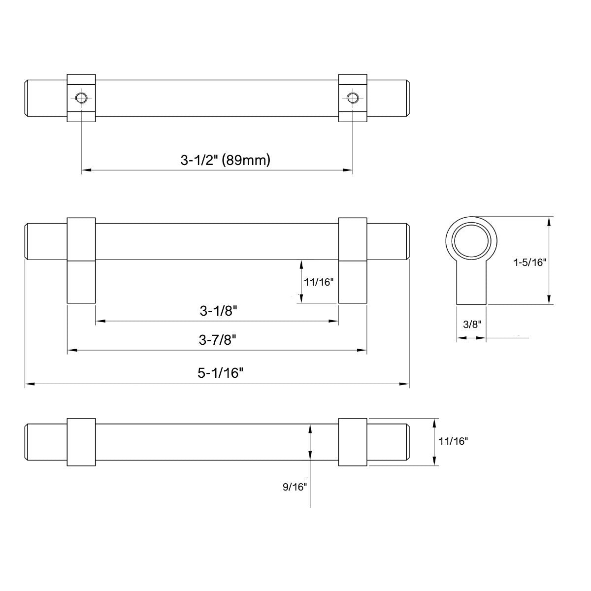 Cosmas 161-3.5SN Satin Nickel Euro Style Bar Pull