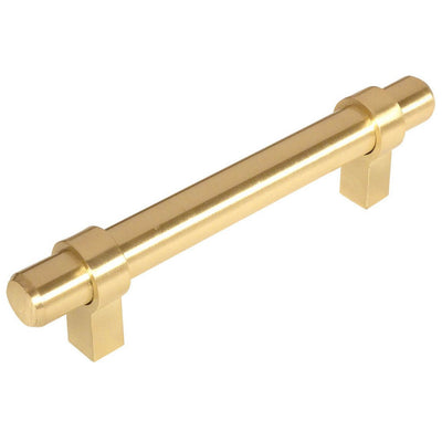 Brushed brass euro style bar pull with four inch hole spacing