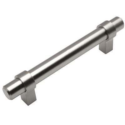 Satin nickel euro style bar pull with three and a half inch hole spacing