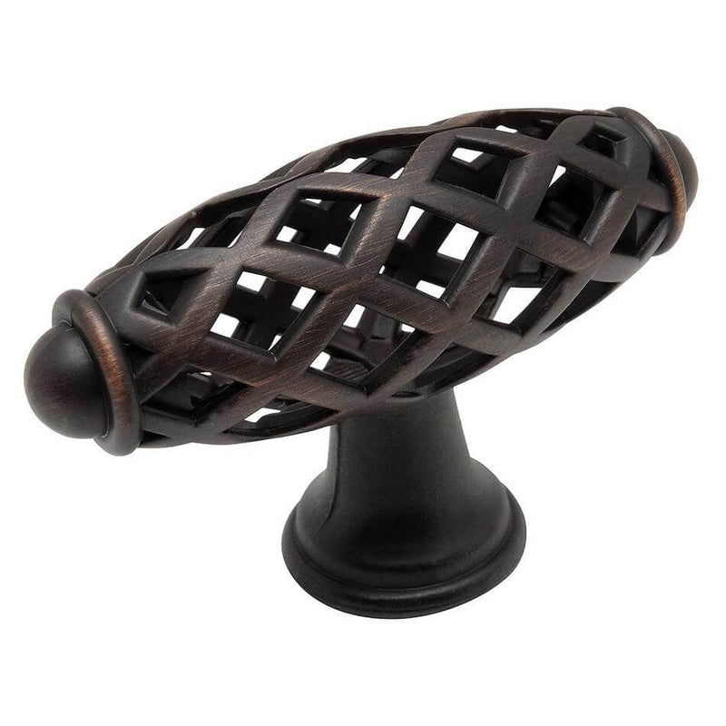 Cabinet drawer knob in oil rubbed bronze with birdcage design