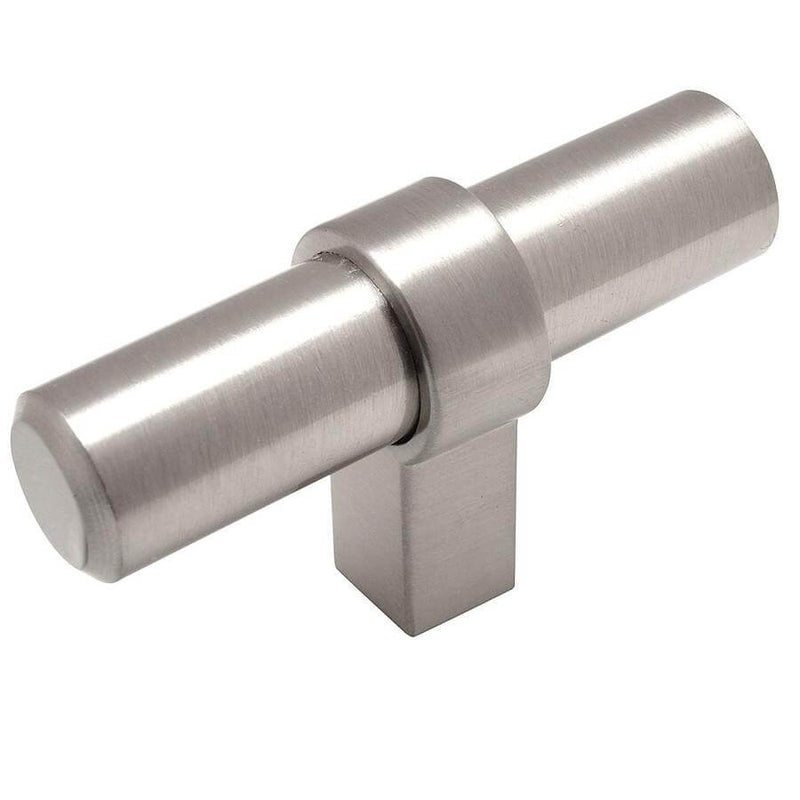 T bar euro style drawer knob with square leg and beveled edges in satin nickel finish