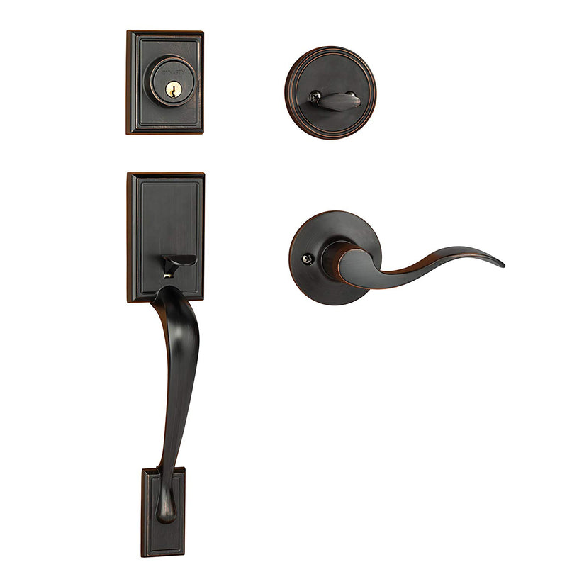 Dynasty Hardware Ridgecrest RID-HER-100-12PL Left Hand Front Door Handleset with Heritage Lever, Aged Oil Rubbed Bronze
