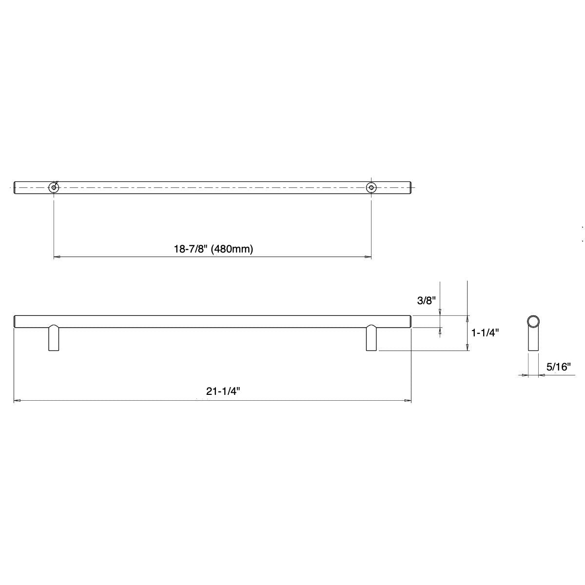 Cosmas 404-480ORB Oil Rubbed Bronze Slim Line Euro Style Bar Pull