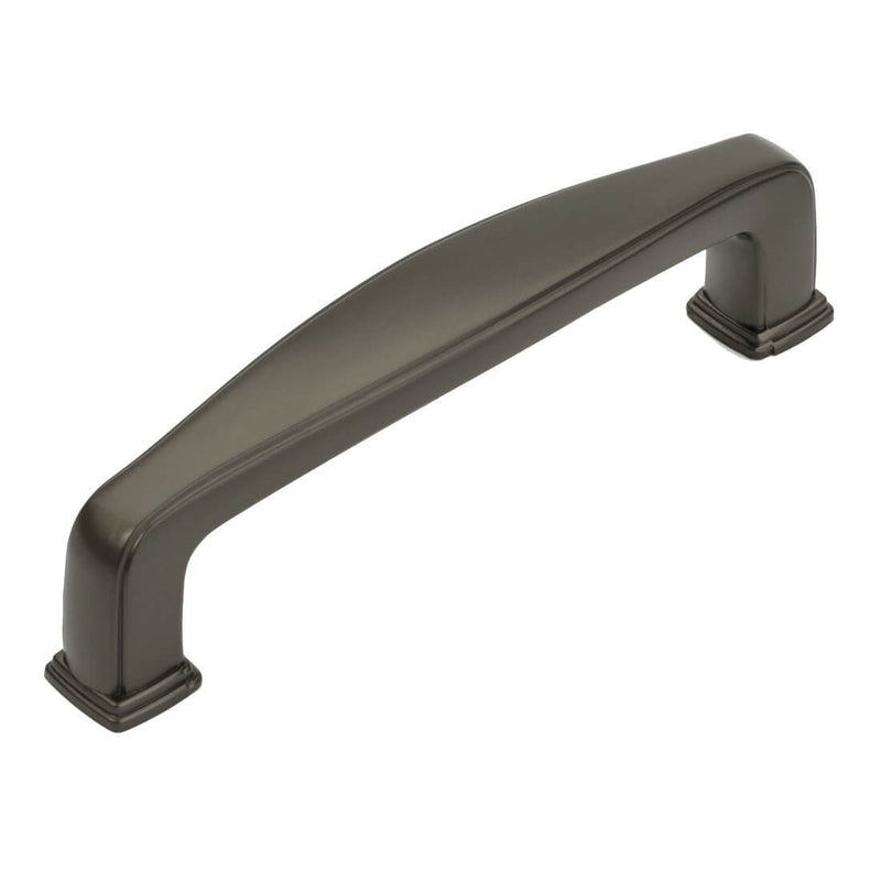 Cabinet pull with a wide shape at the centre in graphite finish