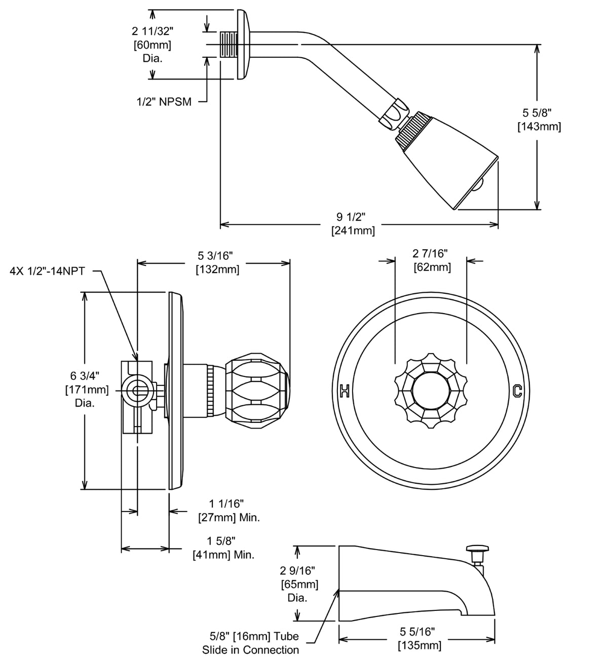 Crystal Cove 12-5567 Chrome Tub/Shower Combo Faucet