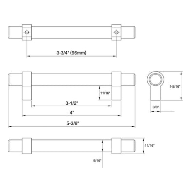 Cosmas 161-96SN Satin Nickel Euro Style Bar Pull schematic