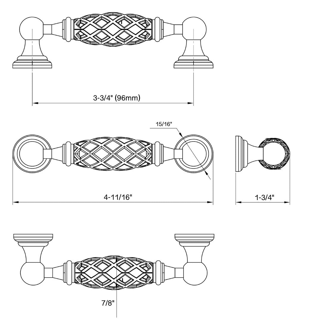 Cosmas 1749-96FB Flat Black Birdcage Cabinet Pull