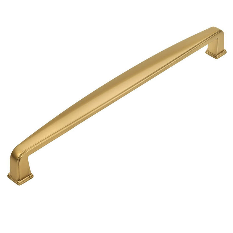 Seven and a half inch hole spacing handle pull in gold champagne finish with a subtle wide design