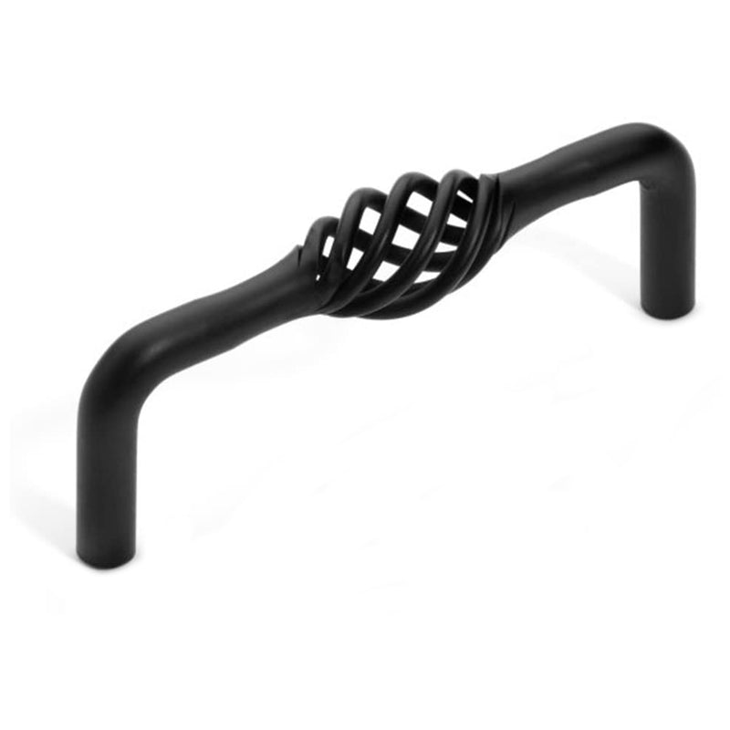 Dove birdcage cabinet pull with three and three quarters inch hole spacing in flat black finish 