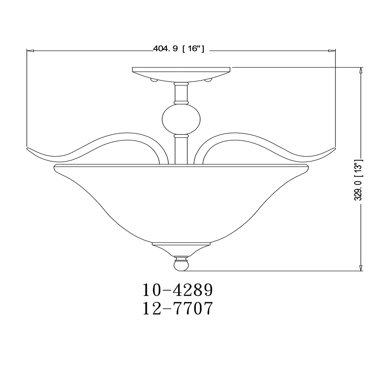 Dover Satin Nickel Semi-Flush Mount Ceiling Light Fixture: 10-4289