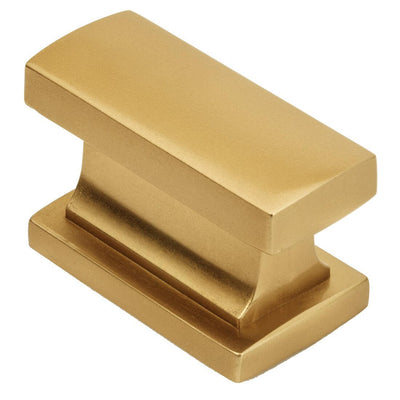Rectangular gold champagne cabinet knob with one and seven sixteenths inch width