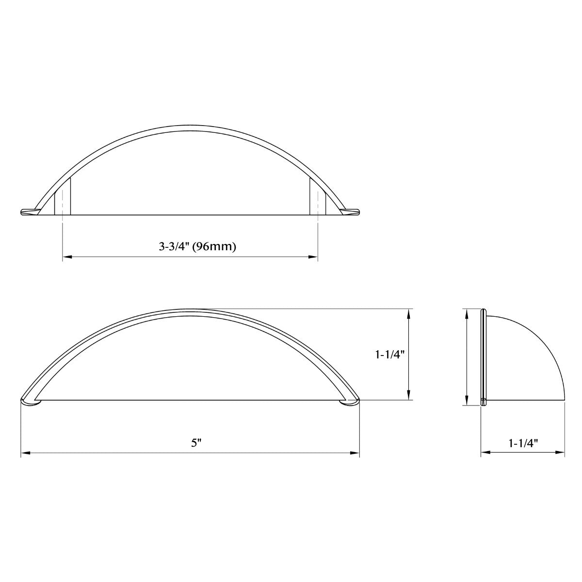 Cosmas 9236FB Flat Black Cabinet Cup Pull