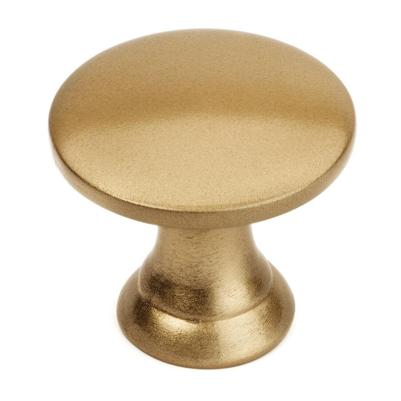 Gold champagne round knob with flat top and seven eighths inch diameter