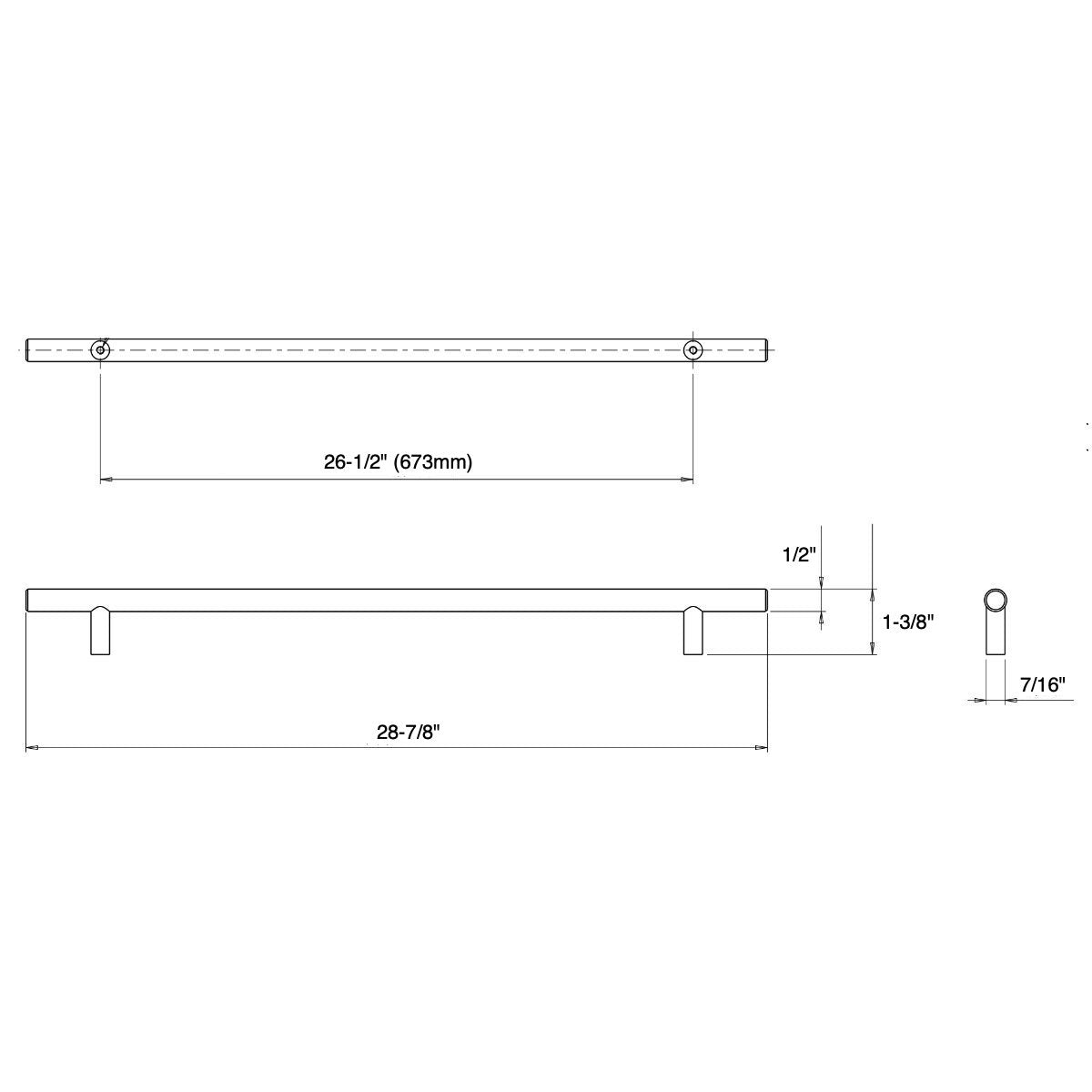 Cosmas 305-673FB Flat Black Euro Style Bar Pull Schematic Diagram