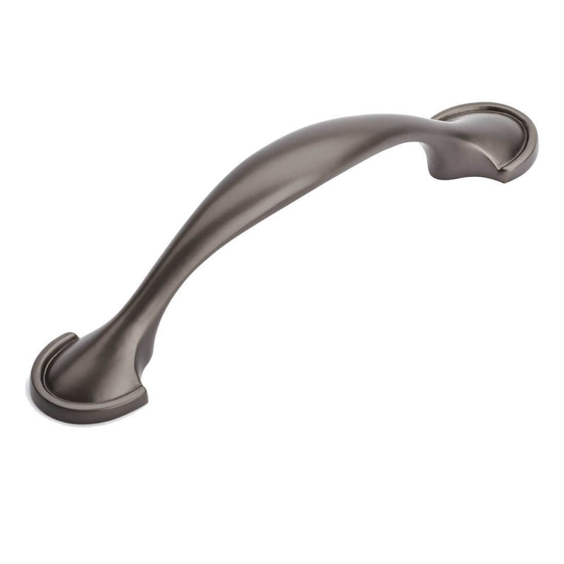 Graphite drawer pull with three inch hole spacing and shovel shaped ends