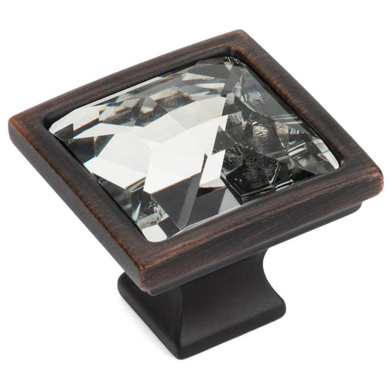 Square drawer knob in oil rubbed bronze finish with one and a quarter inch length