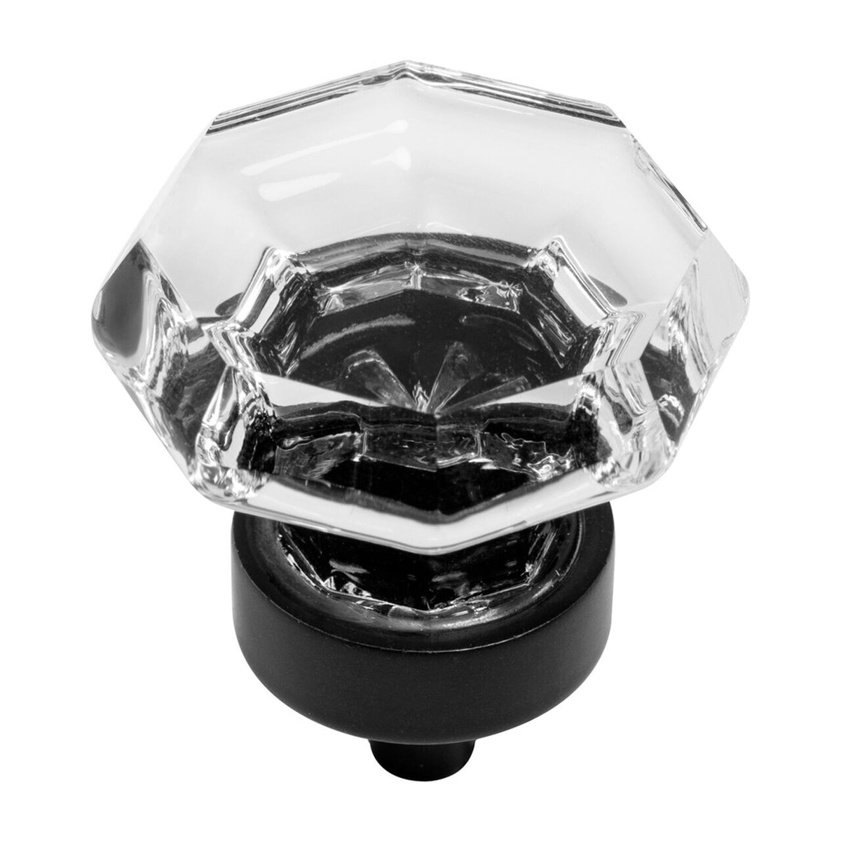 Cosmas 5268FB-C Flat Black &amp; Clear Glass Cabinet Knob
