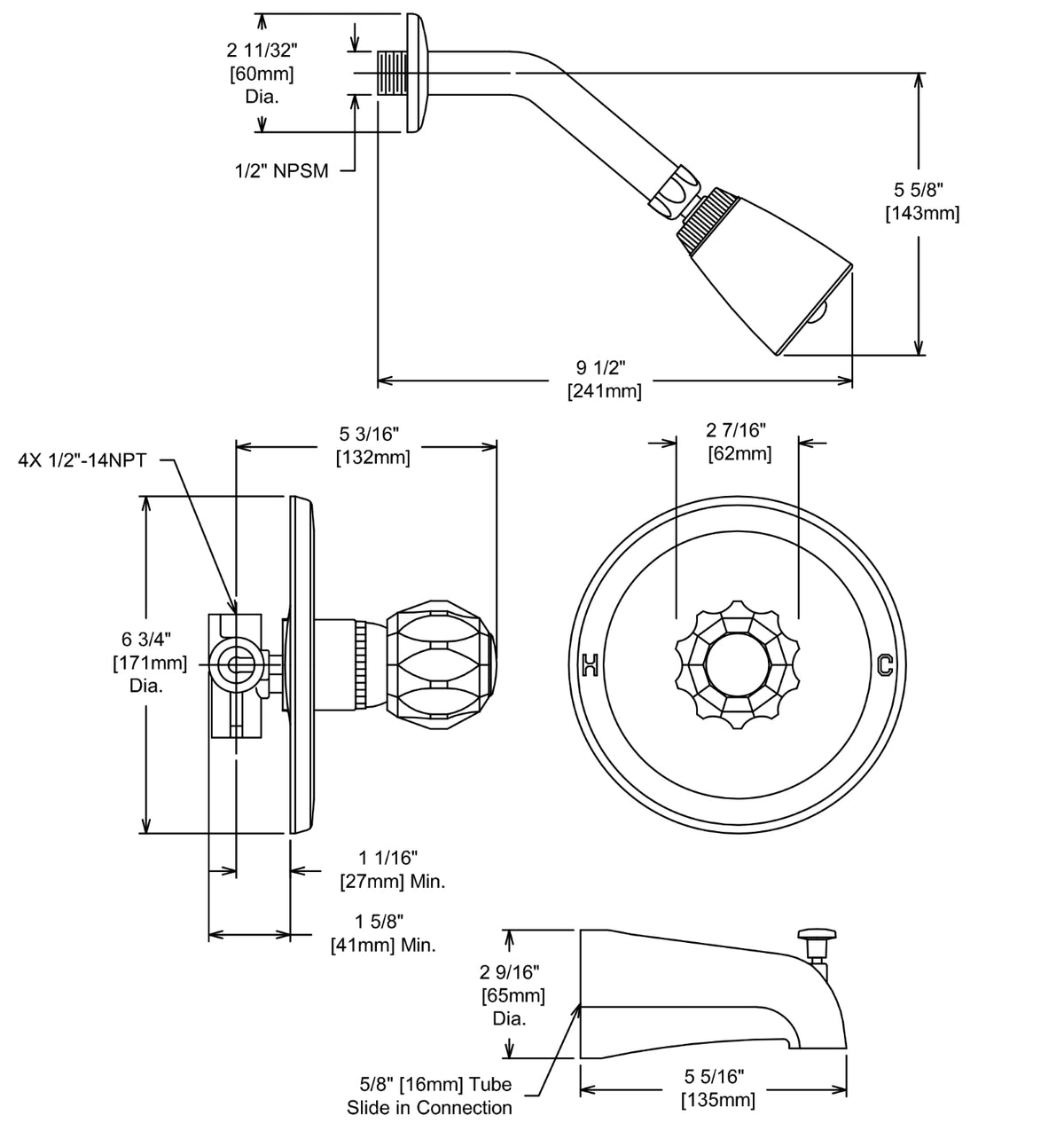 Crystal Cove 12-2597 Satin Nickel Tub / Shower Combo Faucet