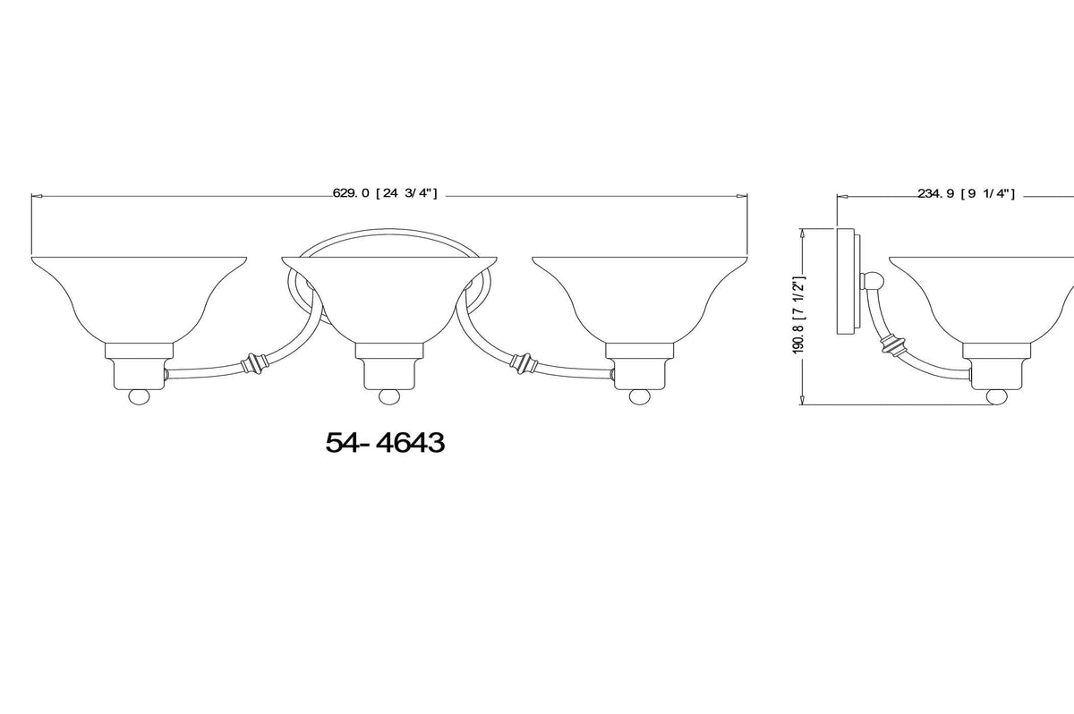 Bristol Satin Nickel Triple Bulb Wall Sconce / Bathroom Light: 54-4643