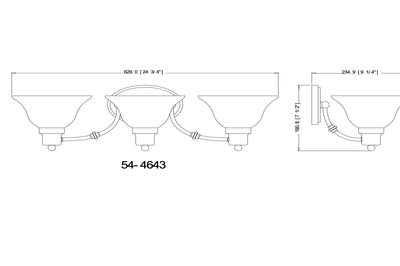 Bristol Satin Nickel Triple Bulb Wall Sconce / Bathroom Light: 54-4643