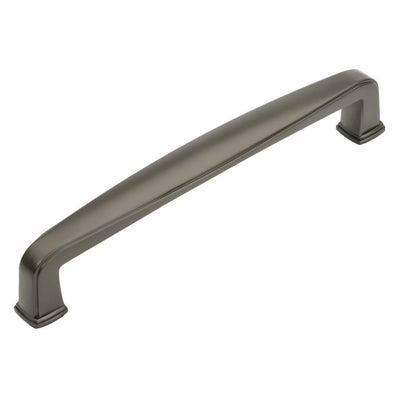 Elongated drawer pull in graphite finish with five inch hole spacing