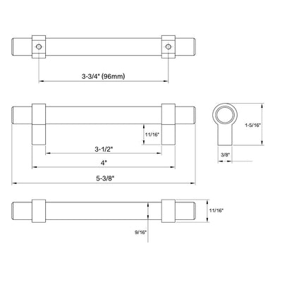 Dimensions for Cosmas 161-96BG Brushed Gold Cabinet Hardware Euro Style Bar Pull