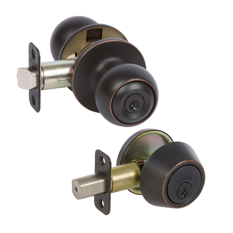 Ashland Oil Rubbed Bronze Entry Knob with Matching Single Cylinder Deadbolt Combo Pack