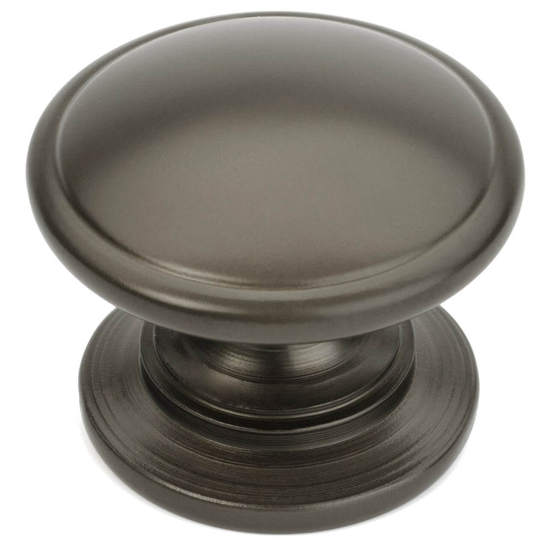 Drawer knob in graphite finish with slightly raised centre and one and a quarter inch diameter