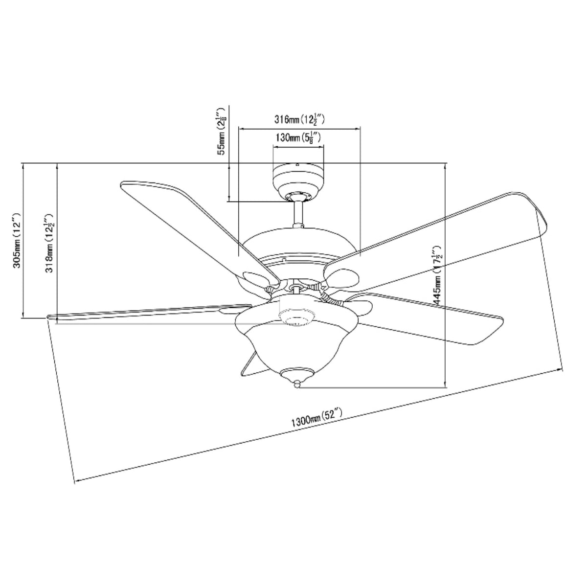 Matte Black 52&quot; Ceiling Fan w/ Light Kit : 3561