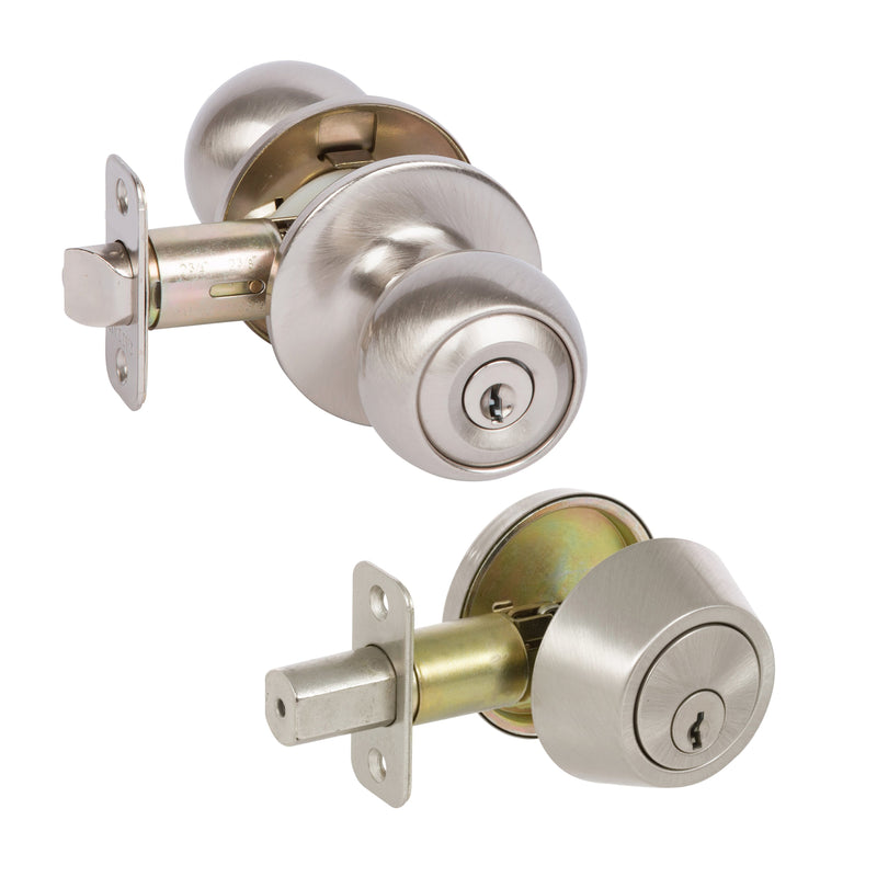 Ashland Satin Nickel Entry Knob with Matching Single Cylinder Deadbolt Combo Pack