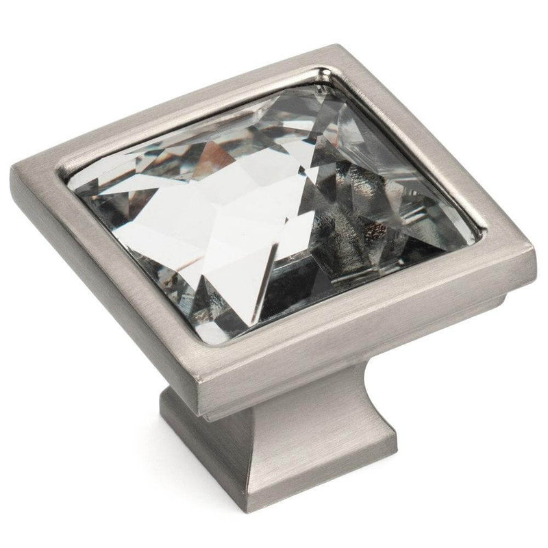 Drawer knob with square clear crystal and one and a quarter inch length