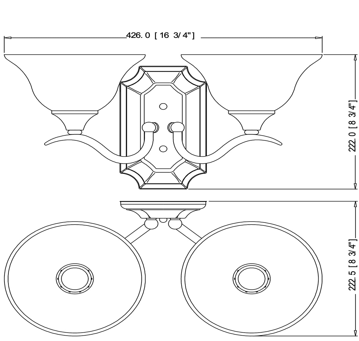 Dover Satin Nickel 2 Light Wall Sconce / Bathroom Fixture : 10-4692