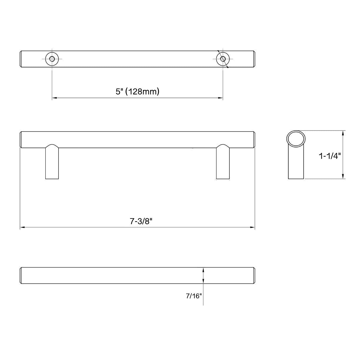 Diagram of dimensions of cabinet pull in antique brass finish with euro and clean style