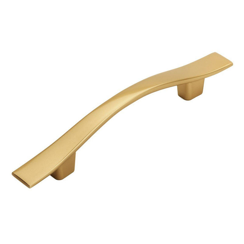 Wavy cabinet drawer pull in gold champagne finish with three inch hole spacing