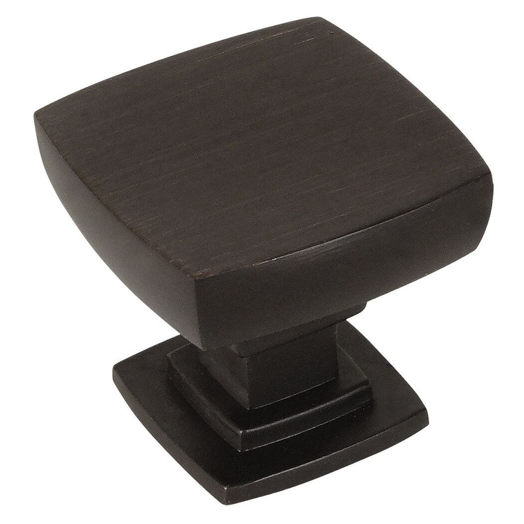 Oil rubbed bronze convex square drawer knob with one and an eight inch length