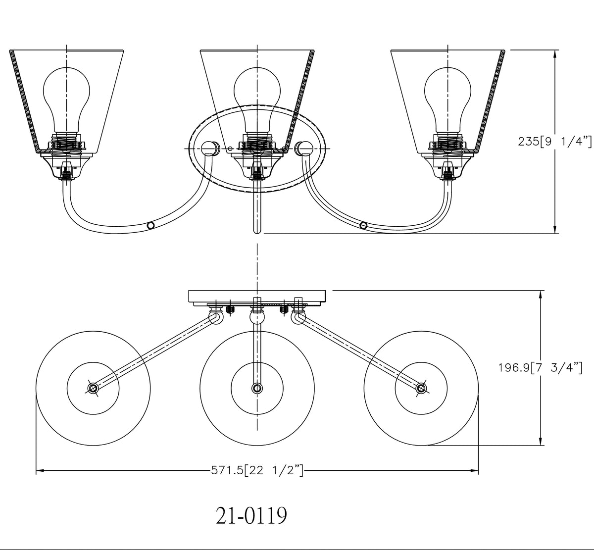 Galveston Matte Black 3 Light Wall Sconce / Bathroom Fixture : 21-0119