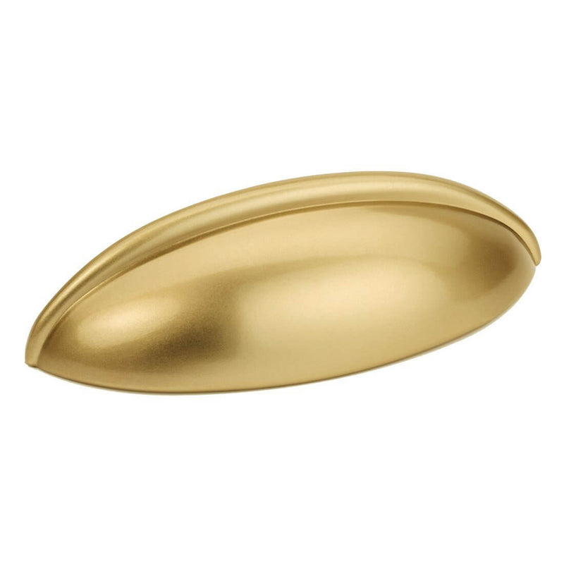 Elongated shaped gold champagne cabinet pull by Cosmas. The 1399GC is pictured on a white background. 