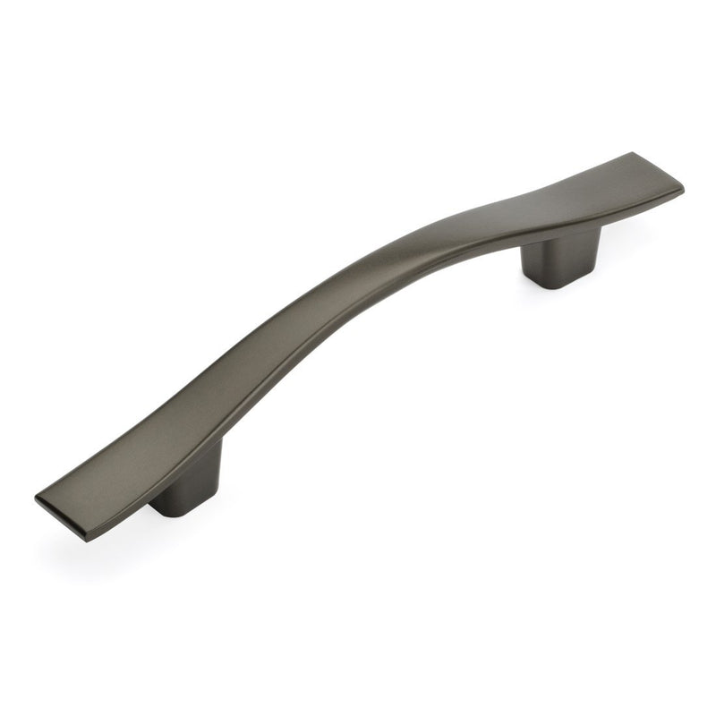 Graphite drawer pull with wavy design and three inch hole spacing