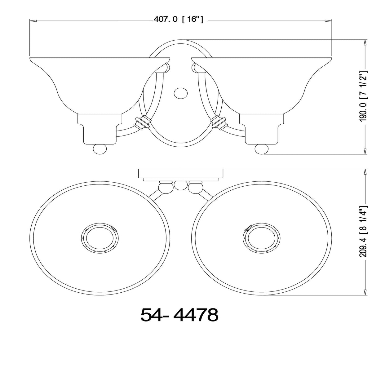 Bristol Satin Nickel Double Bulb Wall Sconce / Bathroom Light: 54-4478