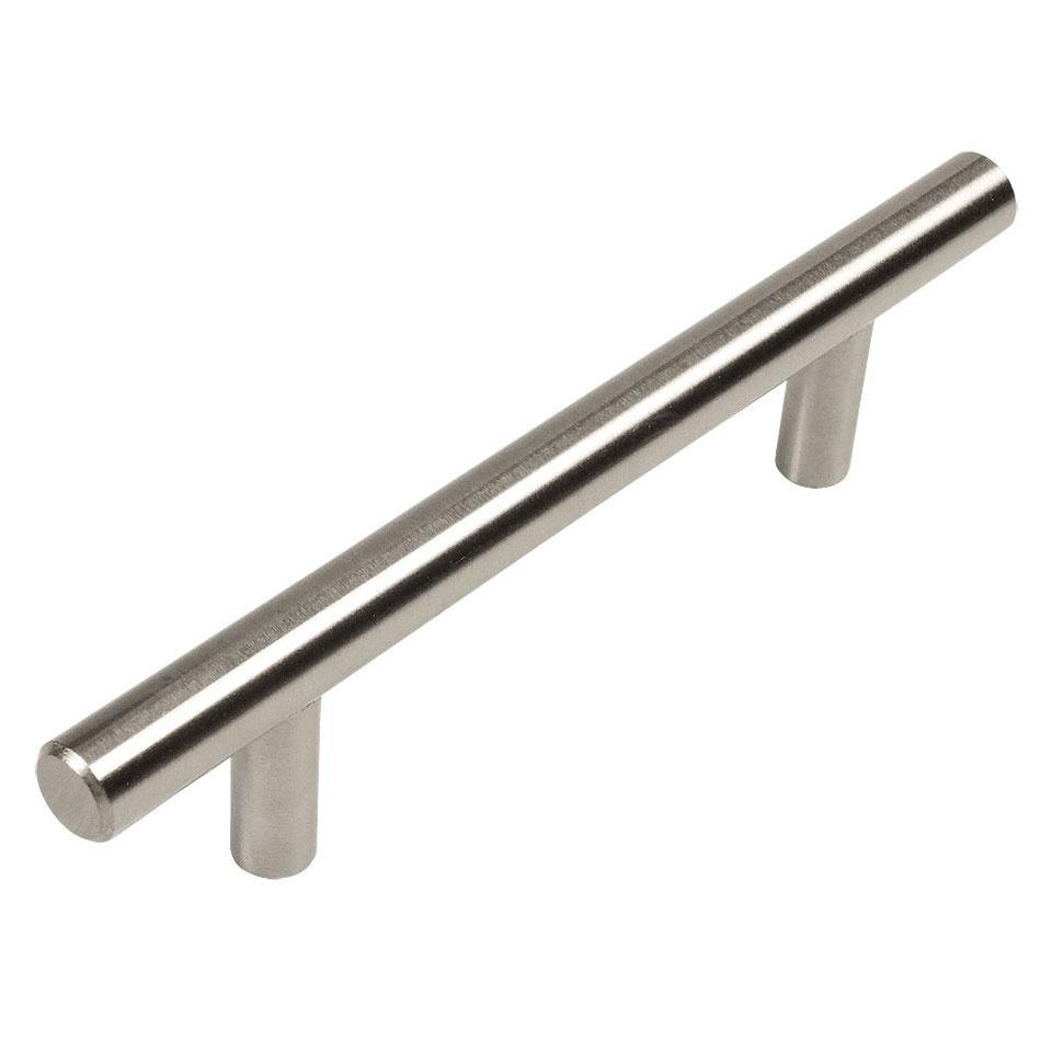 Three and three quarters inch hole spacing drawer bar pull with euro style in stainless steel finish