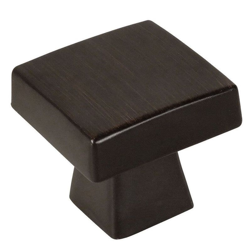 Square oil rubbed bronze drawer knob with one and an eighth inch length