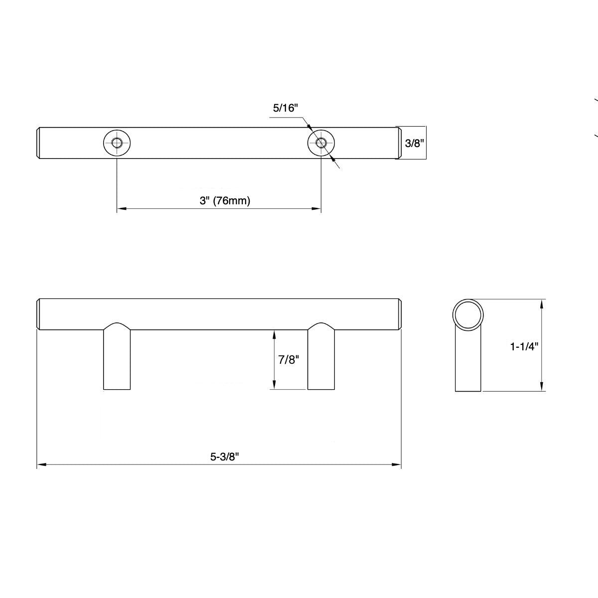 Cosmas 404-030FB Flat Black Slim Line Euro Style Bar Pull